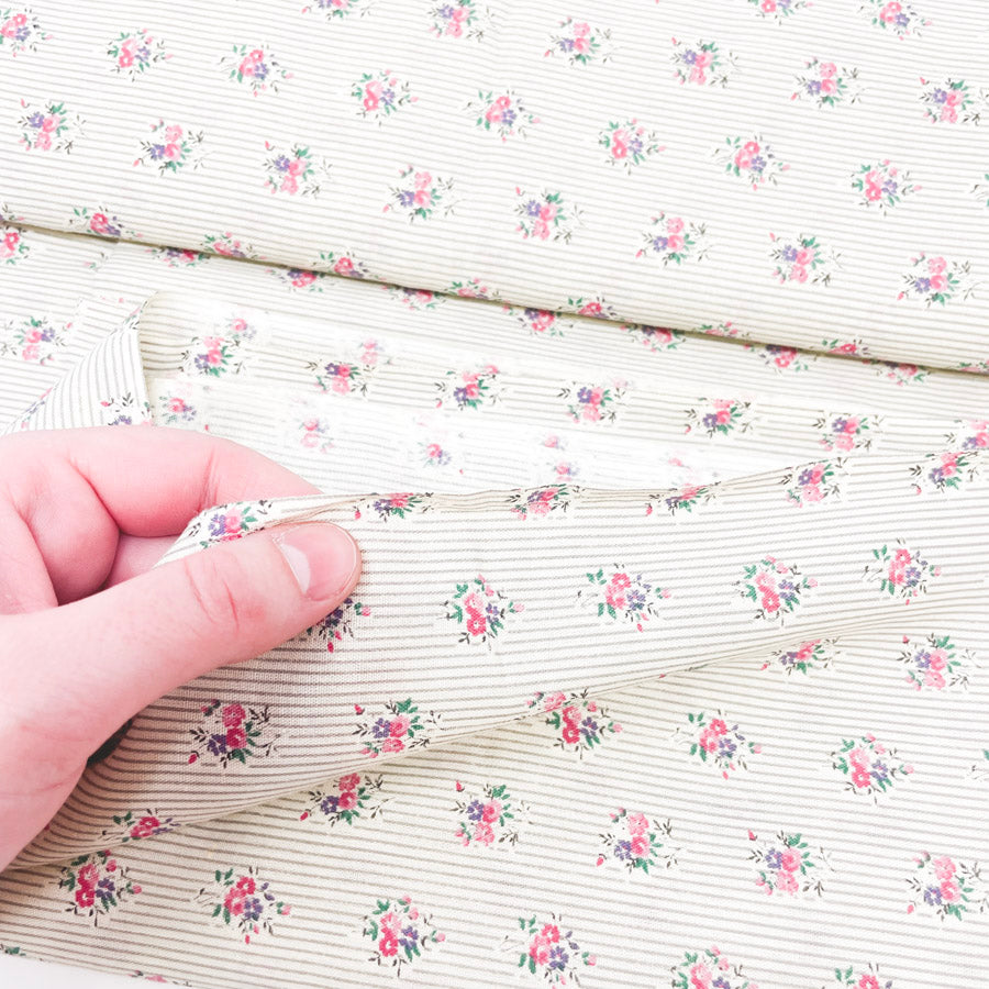 3.75 Yds x 42" Vintage Floral Stripe Cotton Fabric
