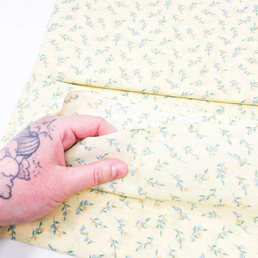2 Yds x 44" Yellow and Blue Floral Cotton Fabric - Pick a Pattern