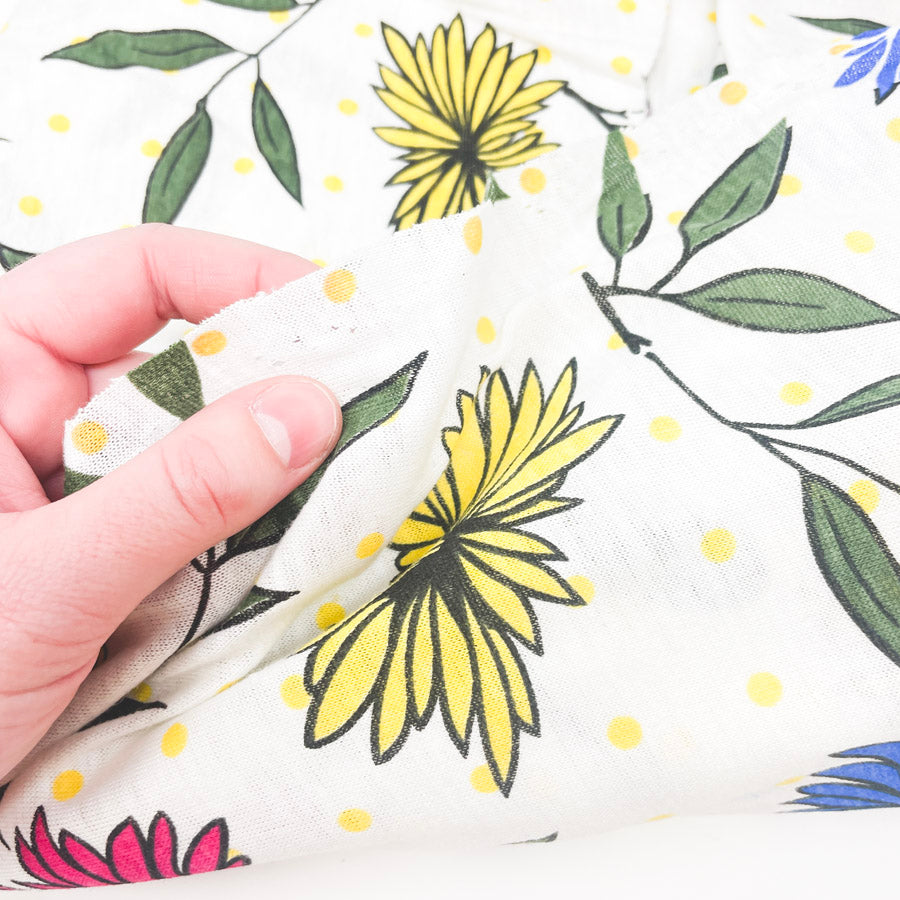 1.25 Yds x 58" Bright Floral Cotton Blend Fabric