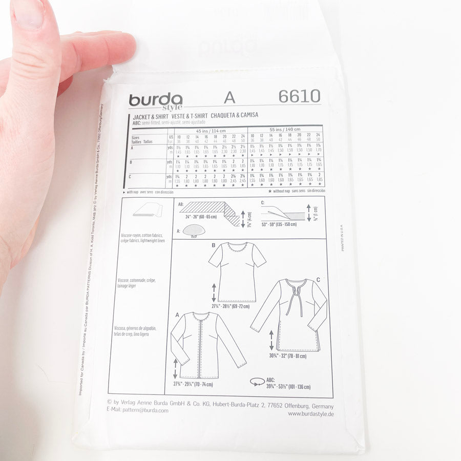 Burda-6610-Jacket and Shirt- Size 10-24