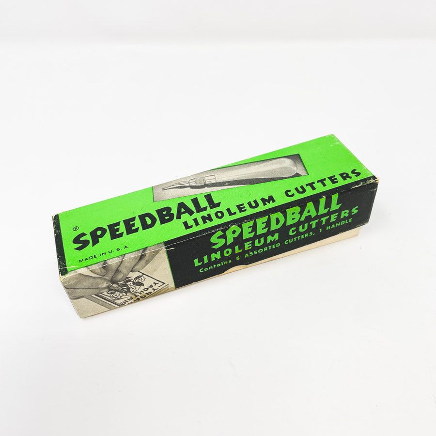 Vintage Speedball Linoleum Cutting Set - 5 Blades/Wood Handle