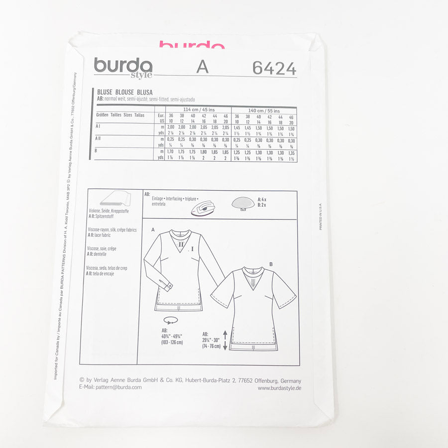 Burda Style- 6424- Blouse- Size 10-20