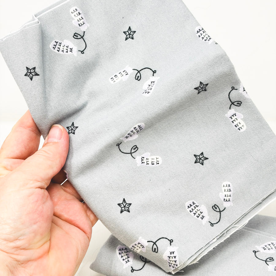 Gray Mitten Print Flannel Fabric Bundle
