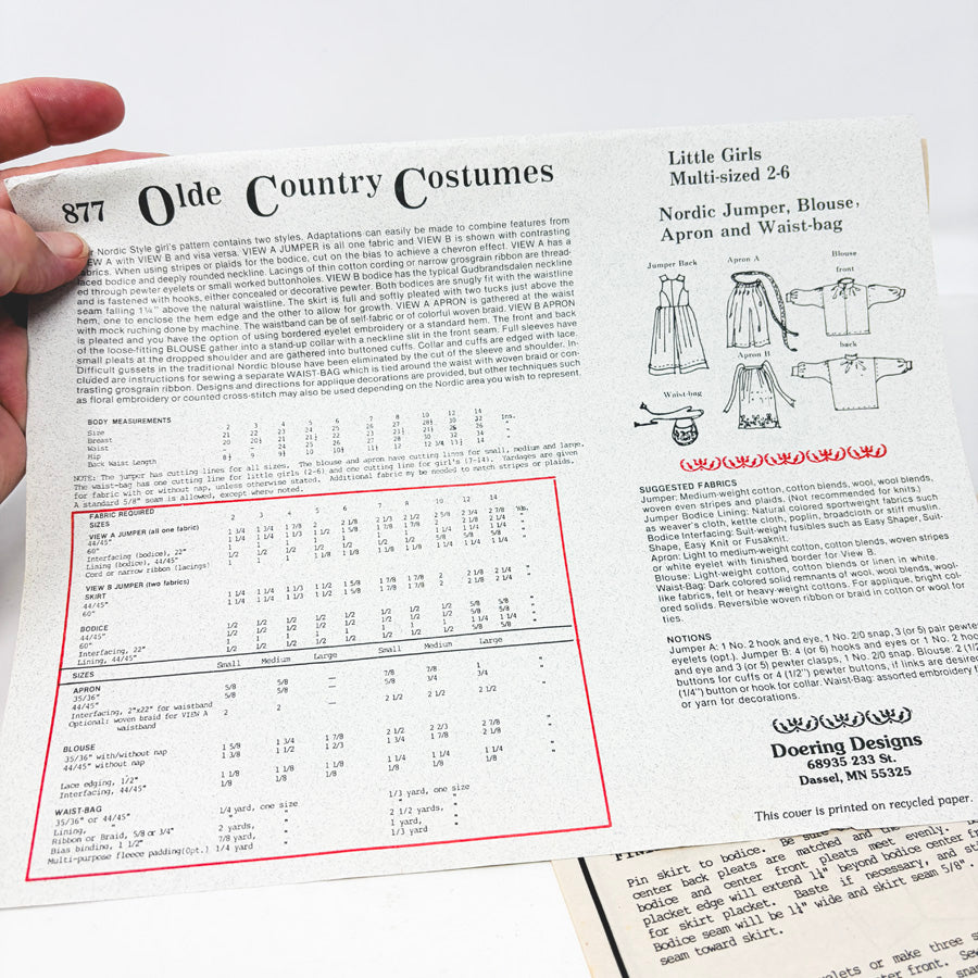Nordic Style Olde Country Costumes Pattern 877