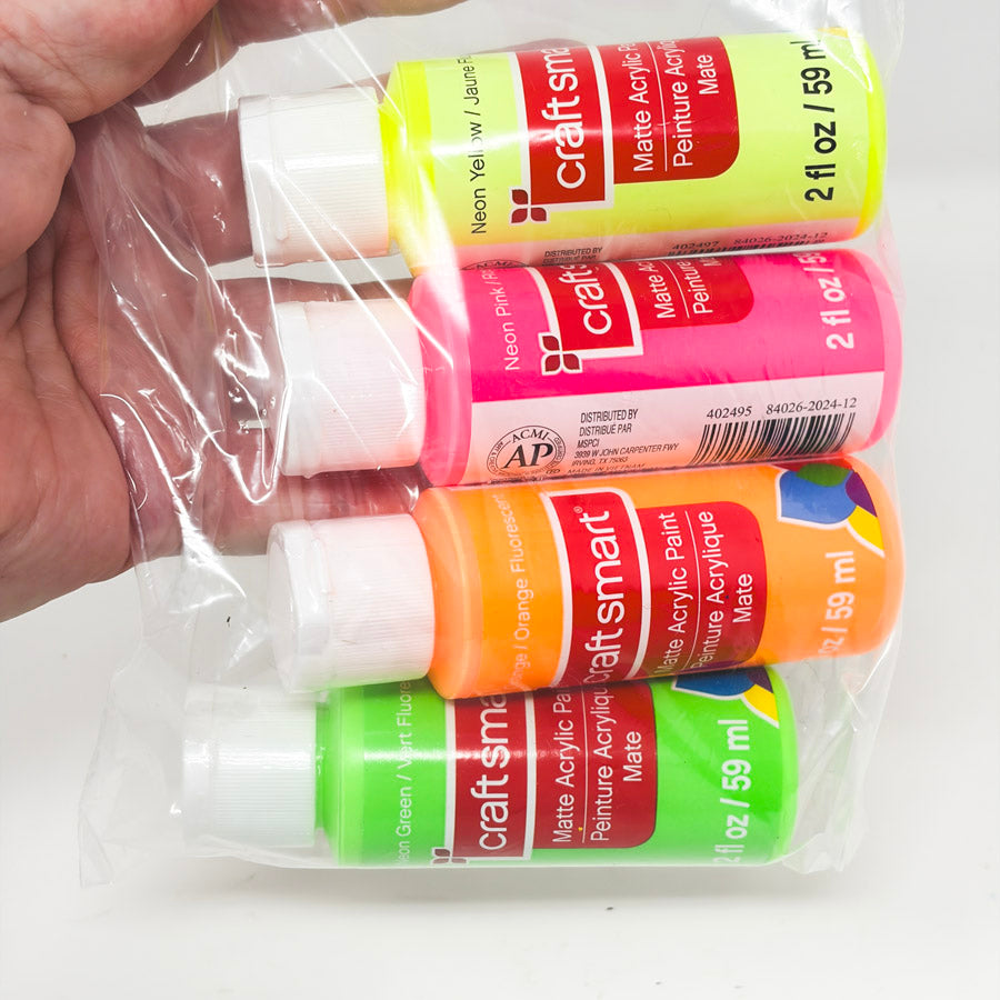 Craft Smart 2oz Fluorescent Acrylic Paint Bundle - 4 Bottles