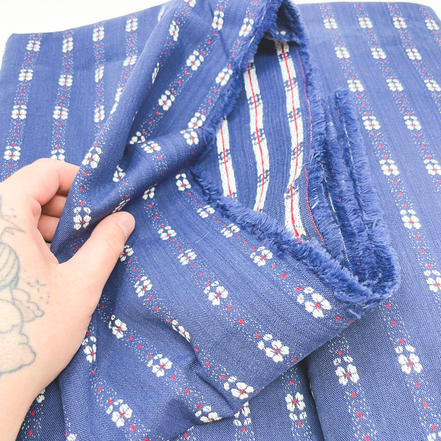 1.5 Yds x 62" Hand Woven Navy Floral Medium