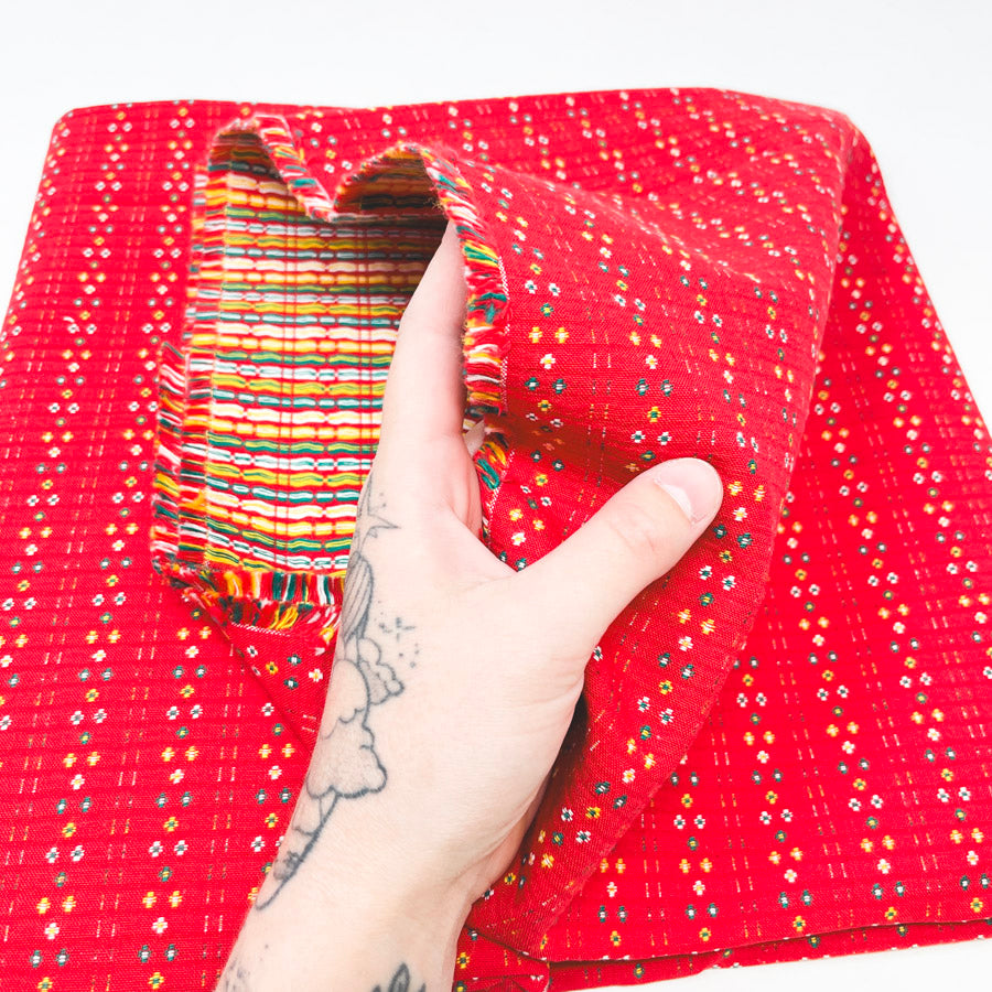 1 Yds x 62" Hand Woven Thick/Stiff Red Fabric