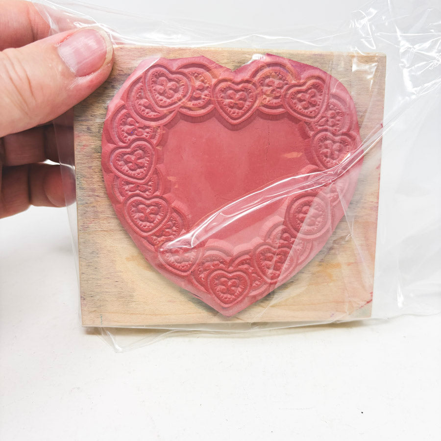 Button Heart – Wood Back Rubber Stamp