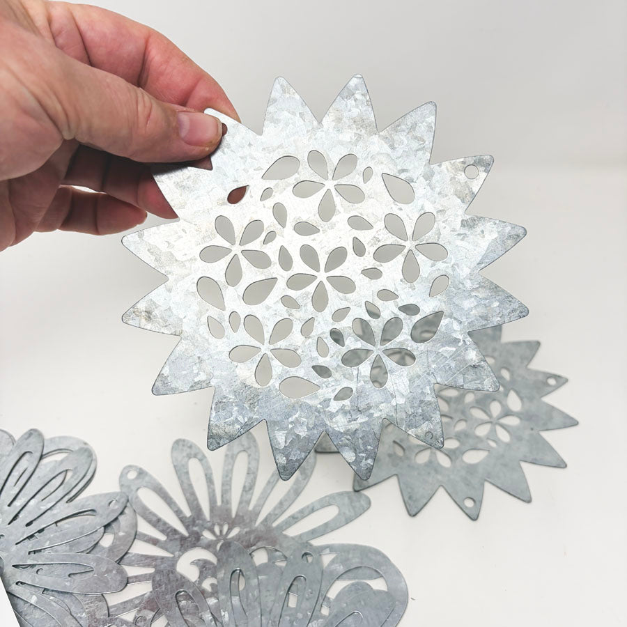 Galvanized Metal Flower Decor-8 ct