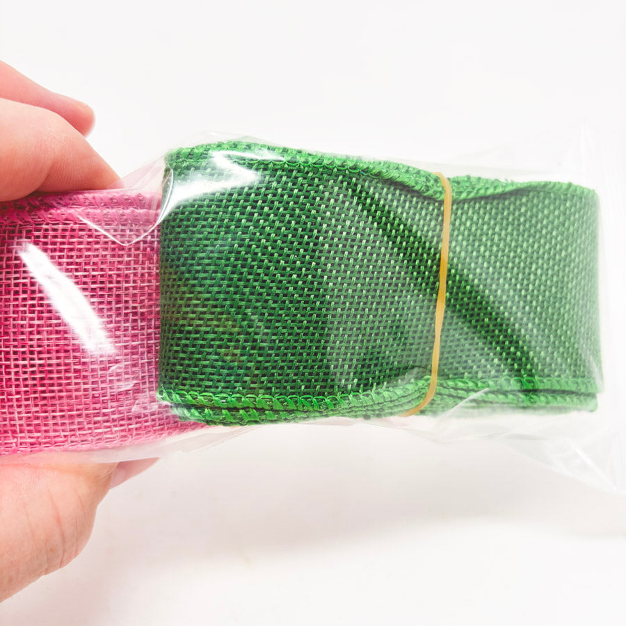 Pink & Green Wired Burlap Ribbon Remnants