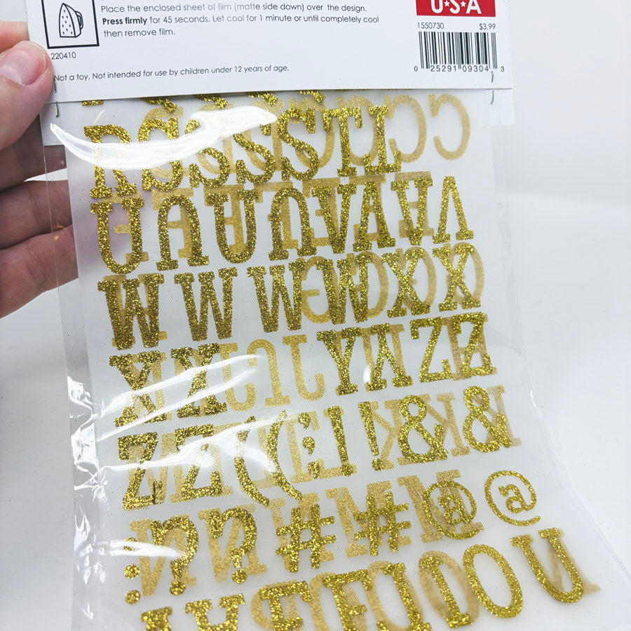 SEI Iron On Gold Glitter Letters