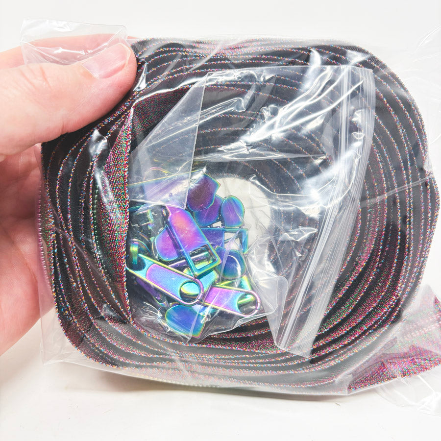 Purple Iridescent Glitter Metallic Zipper Pack