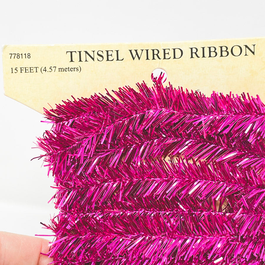 Hot Pink Tinsel Wired Ribbon