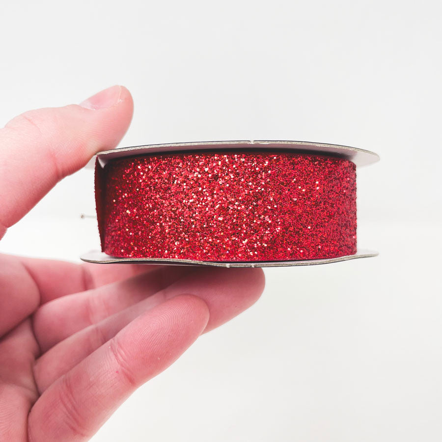 The Ribbon Boutique Red Glittery Metallic 7/8in Ribbon