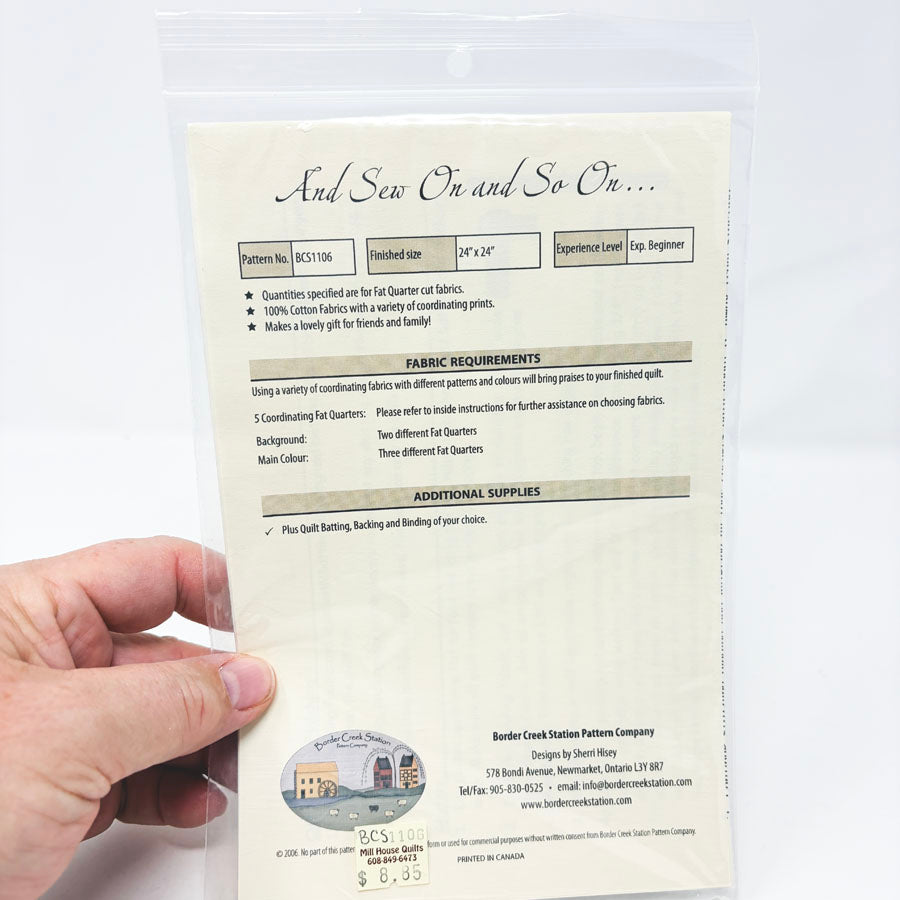 And Sew On and So On...Quilting Pattern by Border Creek Station