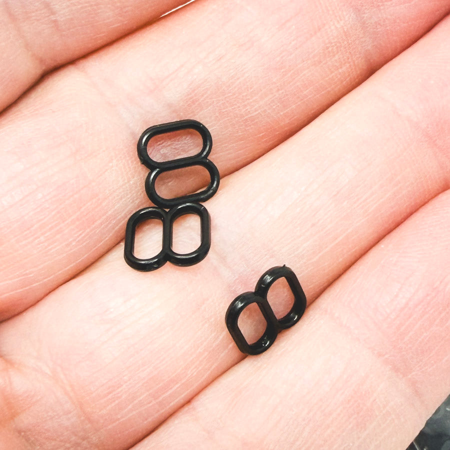 Bulk Black Plastic Bra/Lingerie Strap Sliders - Ring or Figure Eight