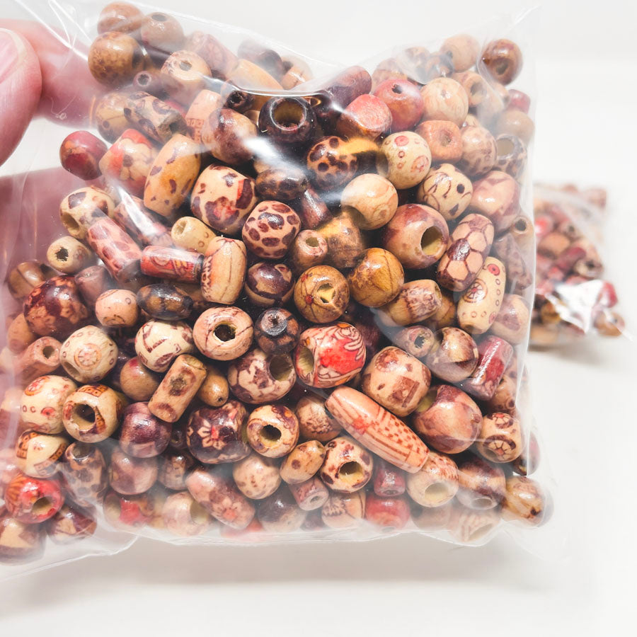 Wood Beads with Dyed Patterns (1)