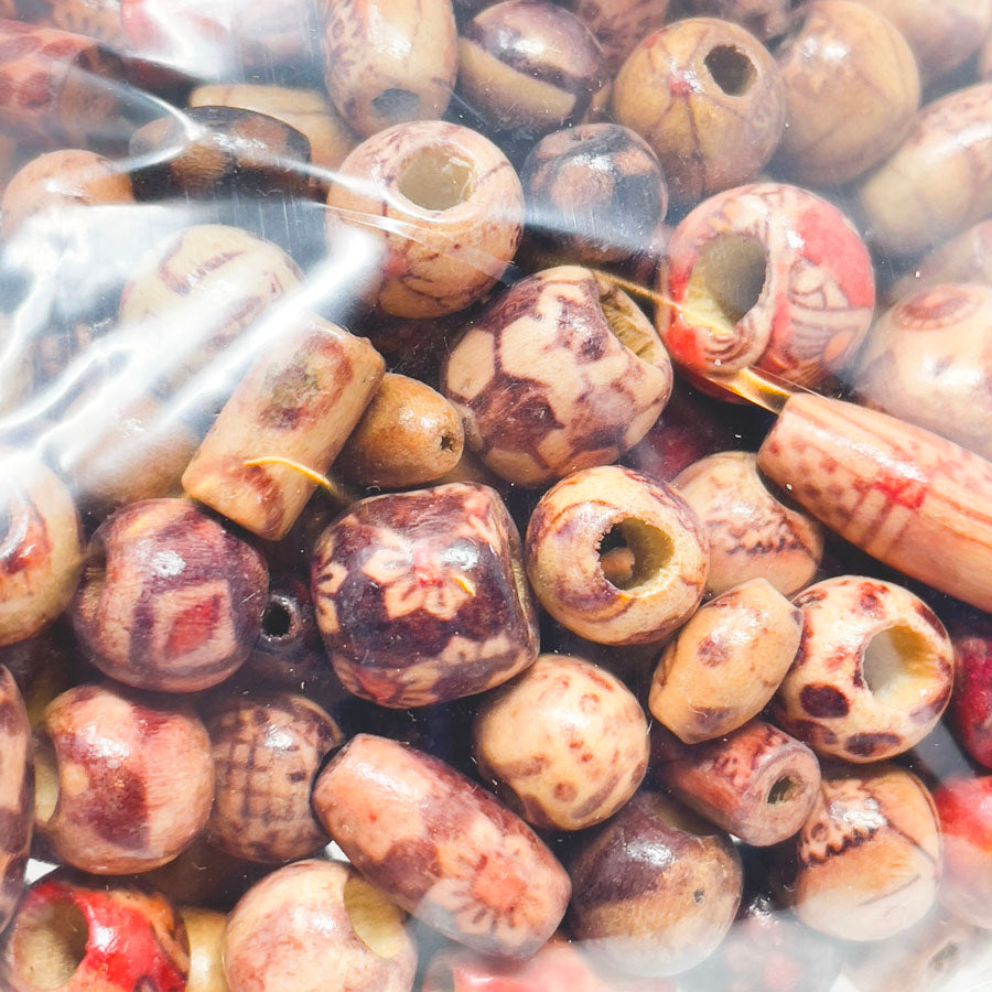 Wood Beads with Dyed Patterns (1)