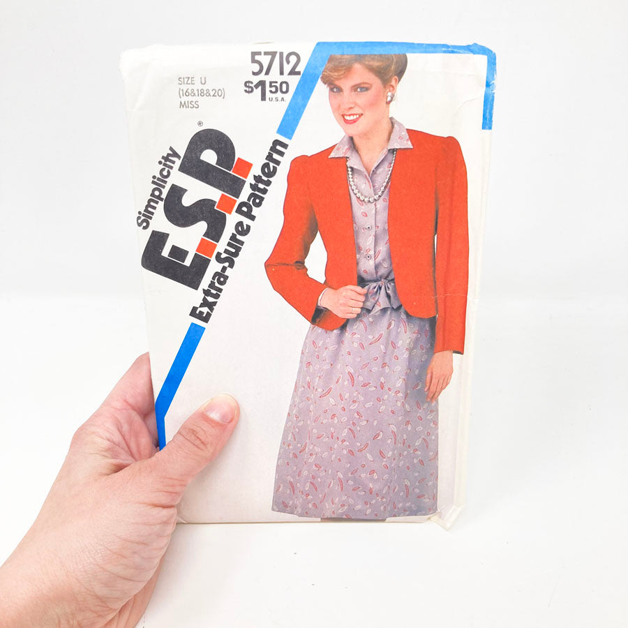 Simplicity E.S.P. 5712 Sewing Pattern - Dress (16-20) - 1982