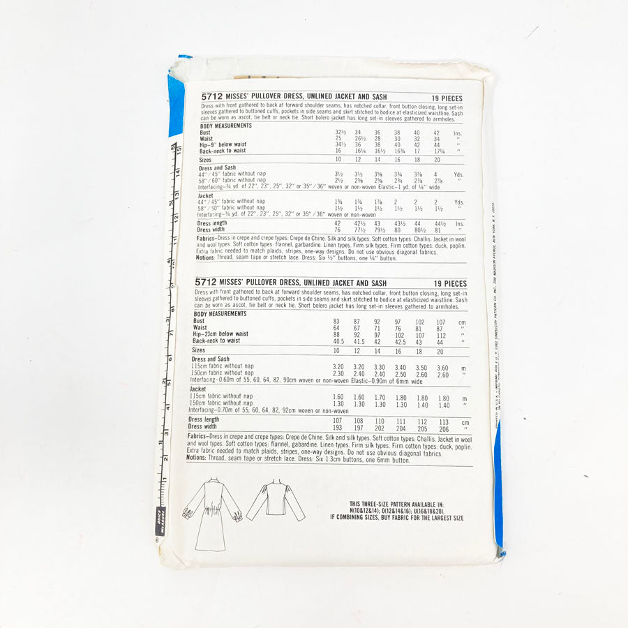 Simplicity E.S.P. 5712 Sewing Pattern - Dress (16-20) - 1982