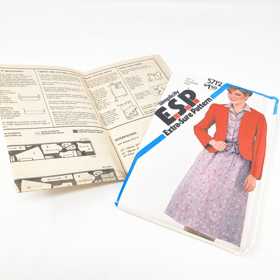 Simplicity E.S.P. 5712 Sewing Pattern - Dress (16-20) - 1982