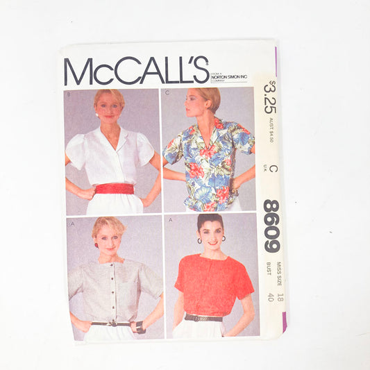 McCall's 8609 Sewing Pattern - Top (18) - 1983