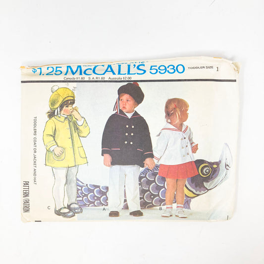 McCall's 5930 Sewing Pattern - Toddler Size 1 - 1978