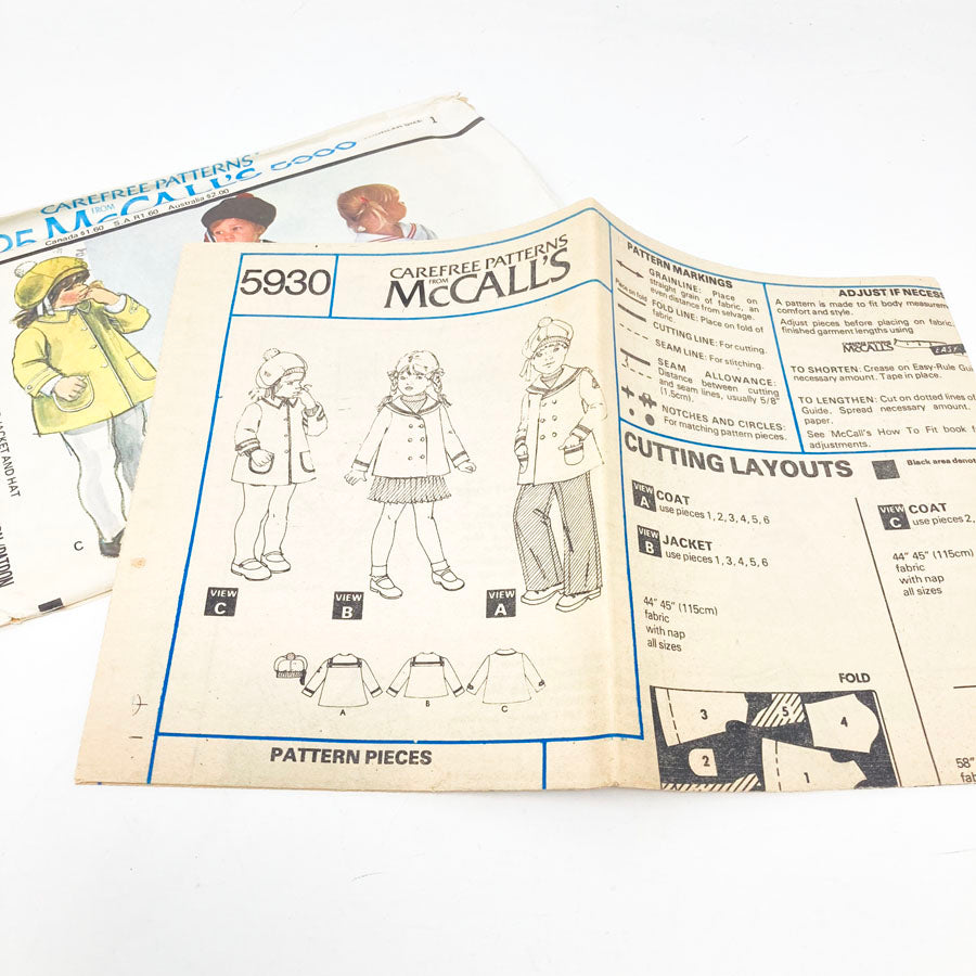 McCall's 5930 Sewing Pattern - Toddler Size 1 - 1978