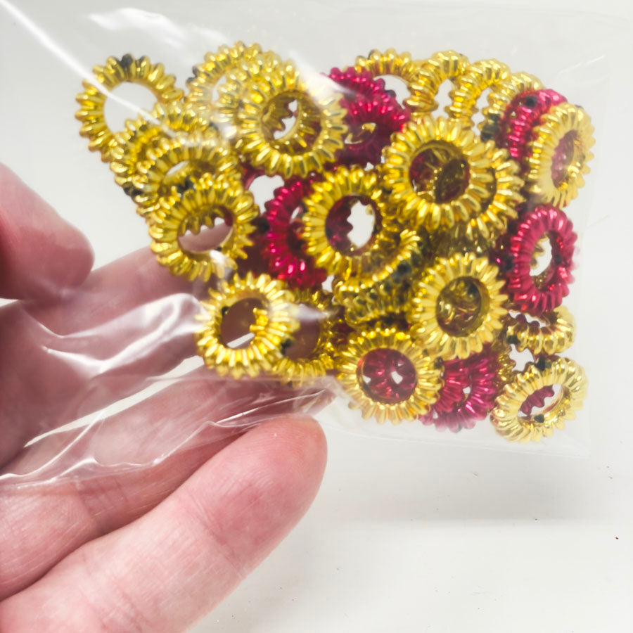 Plastic Flat Chakri Beads in Gold and Red