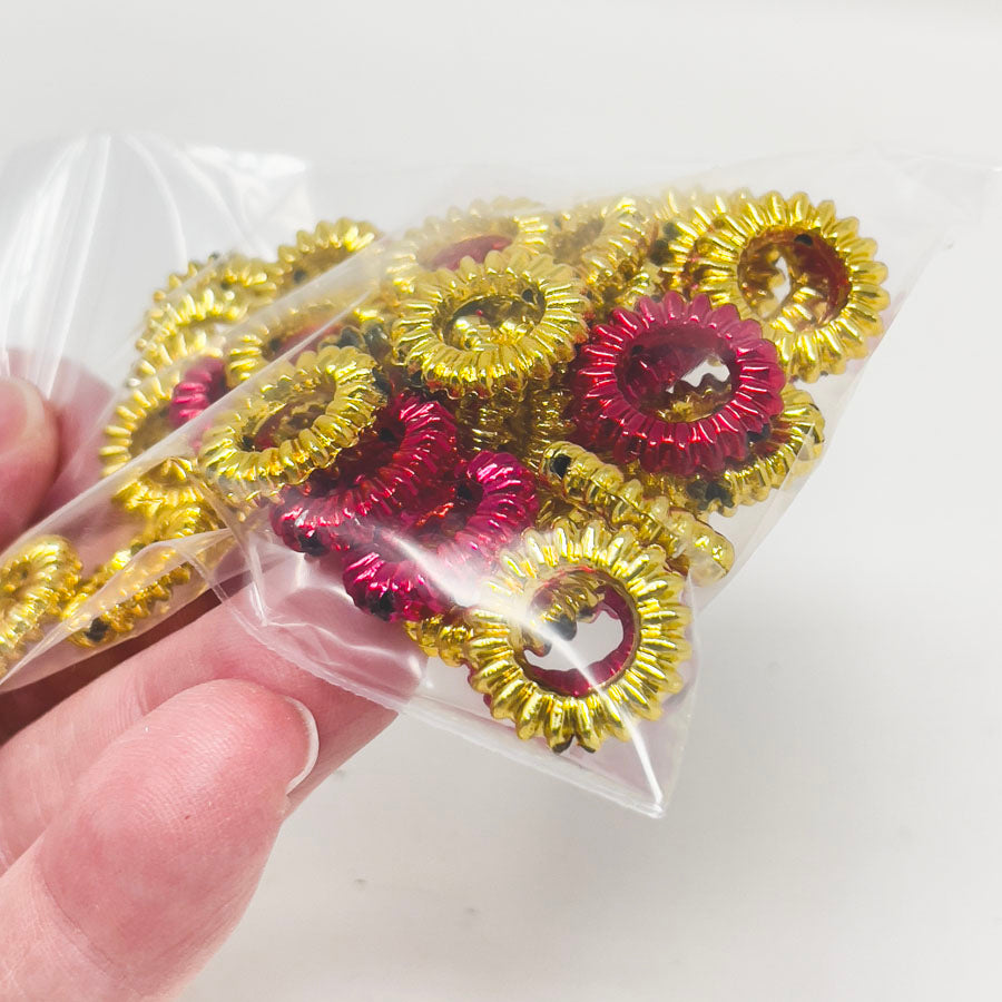 Plastic Flat Chakri Beads in Gold and Red