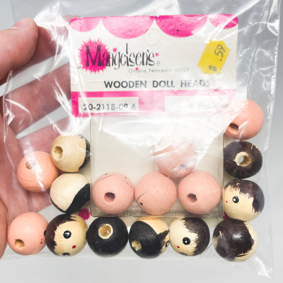 Vintage Wood Painted Doll Heads