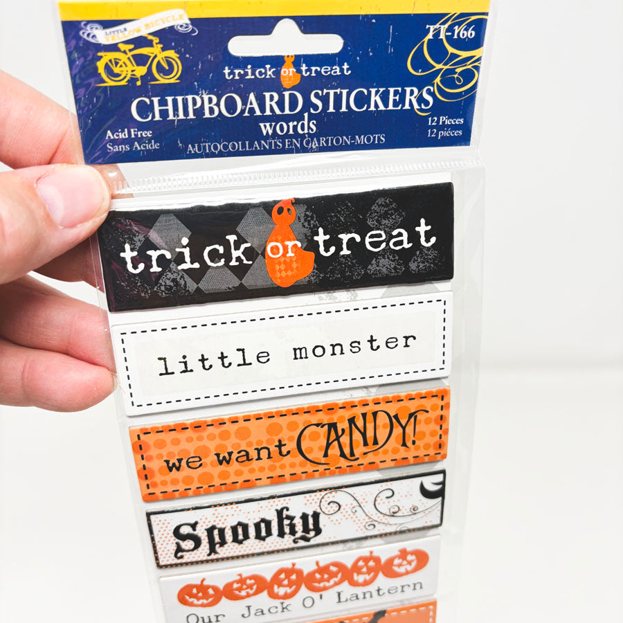 Little Yellow Bicycle Trick or Treat Chipboard Stickers