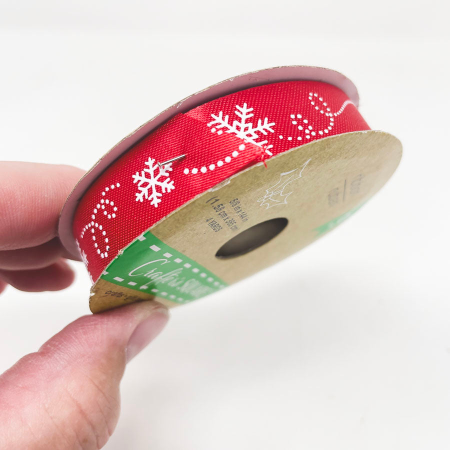 Crafter's Square Satin Red Ribbon with Snowflakes 5/8"