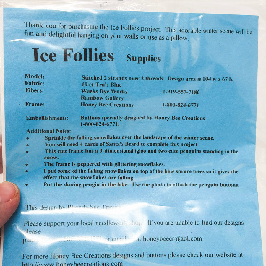 Ice Follies Cross Stitch Pattern with Penguin Buttons