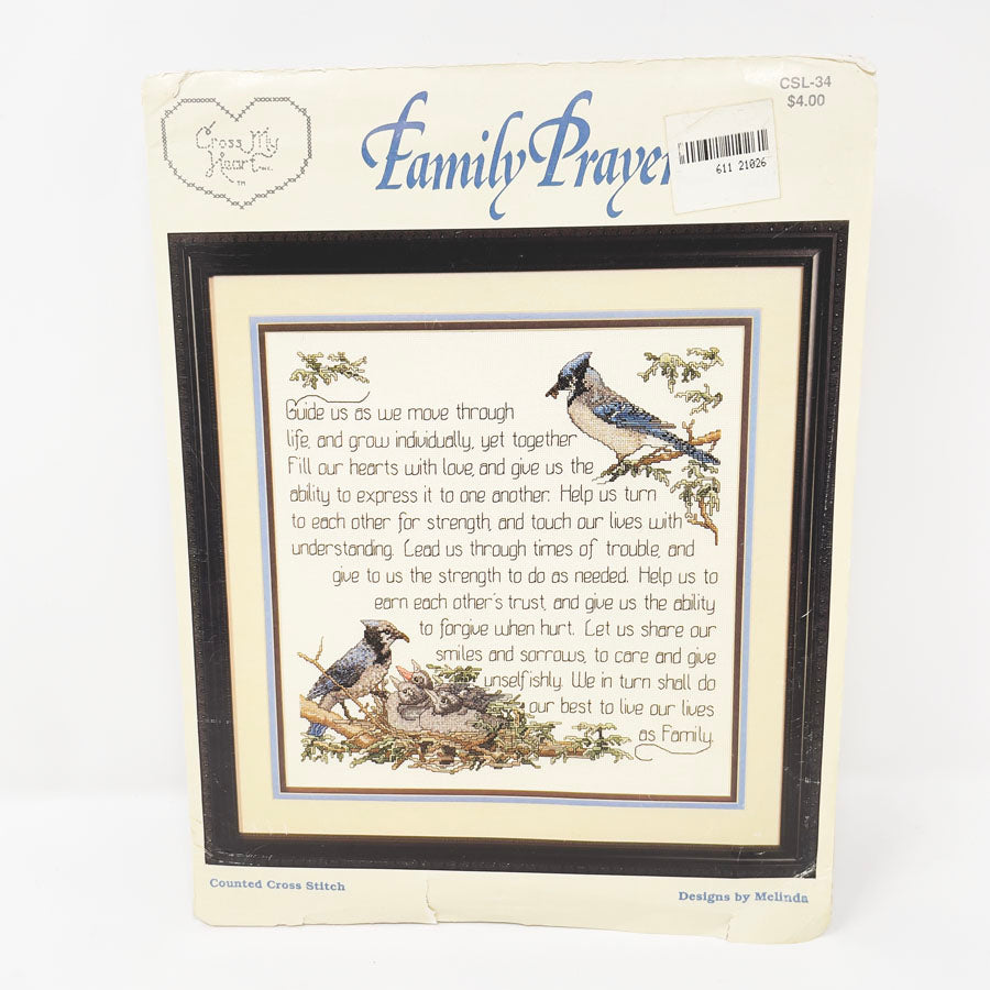 Cross My Heart Family Prayer Cross Stitch Pattern