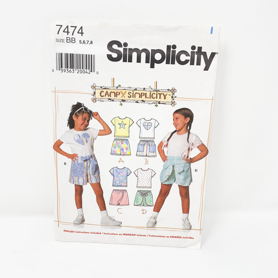 Simplicity 7474 Sewing Pattern - Kids Camp Short/Top Sets (5-8)