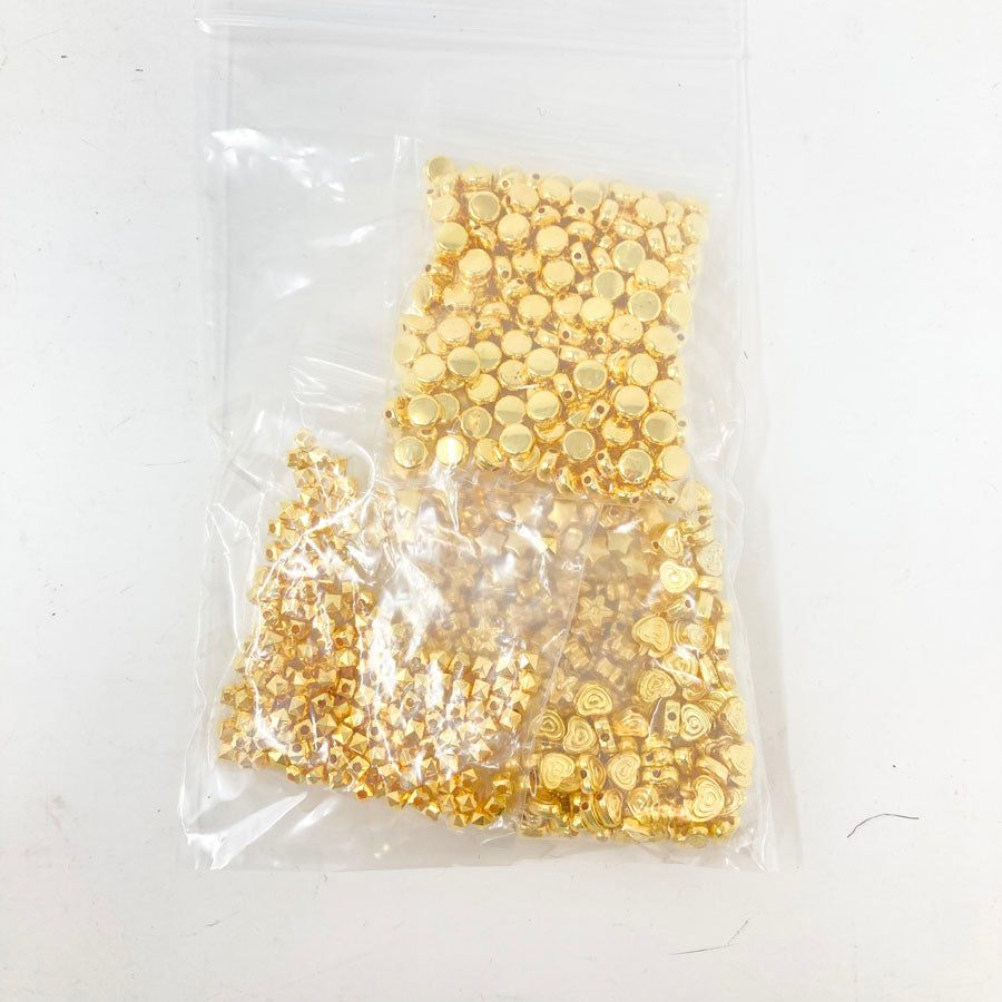 Star, Heart, Circle, Box, Flower Gold Plastic Beads Bundle