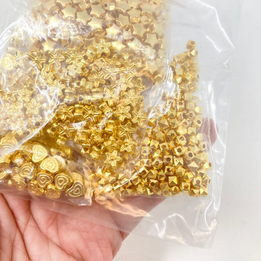 Star, Heart, Circle, Box, Flower Gold Plastic Beads Bundle