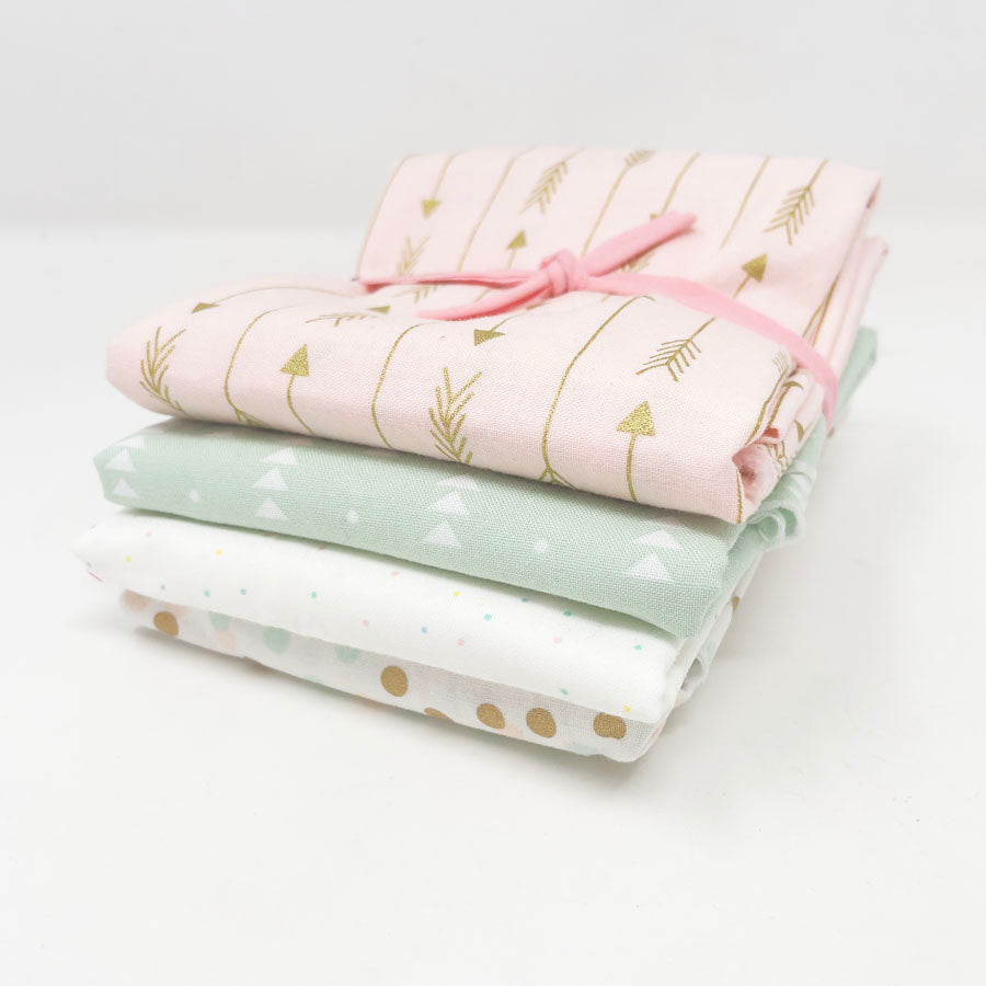 Pink & Green Dots & Triangle Patterns Fabric Bundle