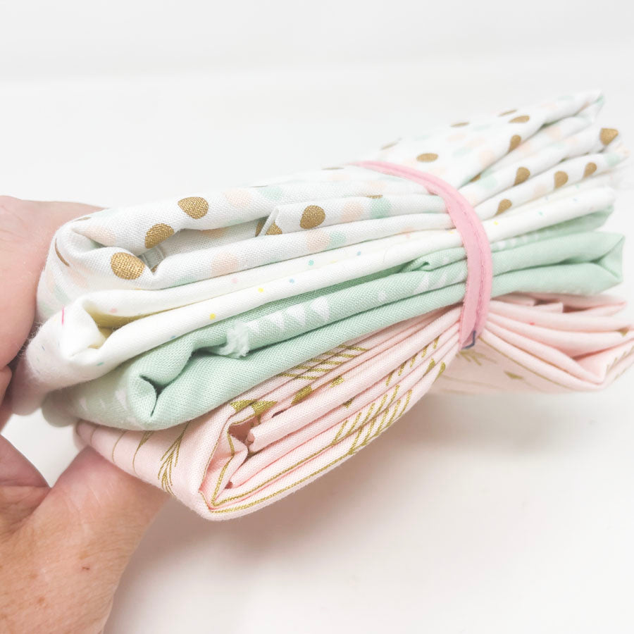 Pink & Green Dots & Triangle Patterns Fabric Bundle