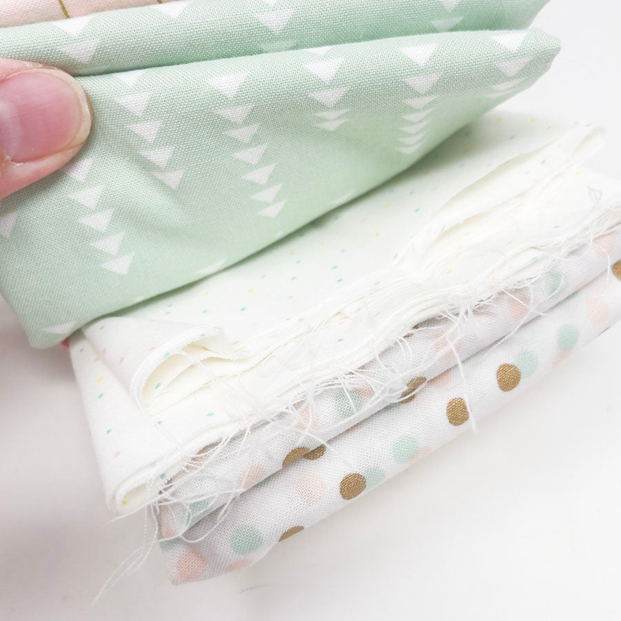 Pink & Green Dots & Triangle Patterns Fabric Bundle
