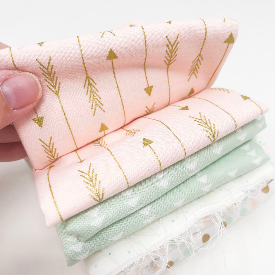 Pink & Green Dots & Triangle Patterns Fabric Bundle