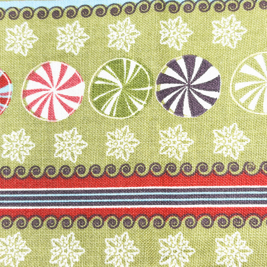1 yd x 42" Peppermint Circles on Green Fabric