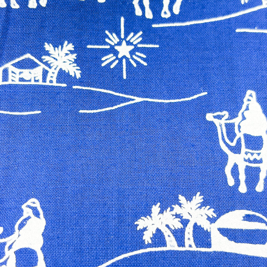 43" x 92" White Nativity on Blue Cotton Fabric
