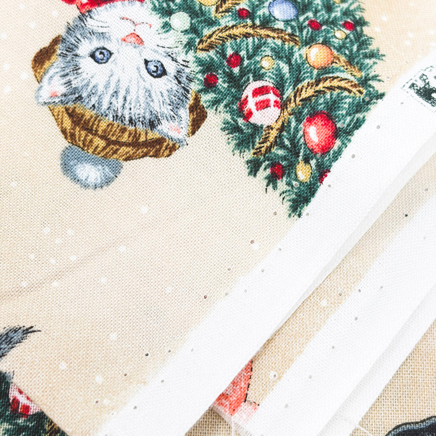 2 yds x 42" Vintage Kitty Cucumber Christmas Tan Fabric