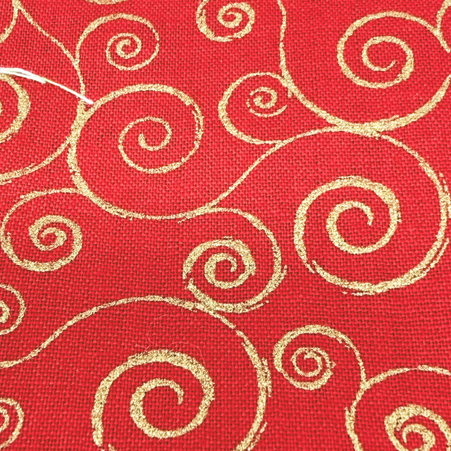 43" x 40" Gold Swirls on Red Cotton Fabric