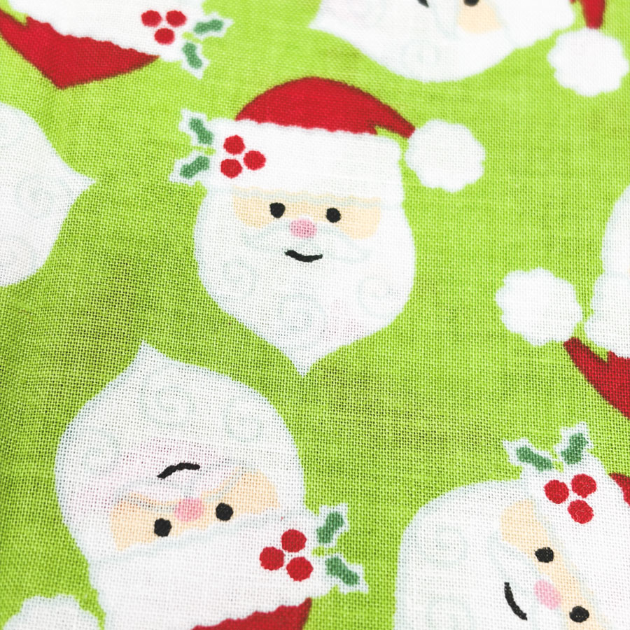 42" x 1 yd Santa on Lime Green Lightweight Cotton Fabric