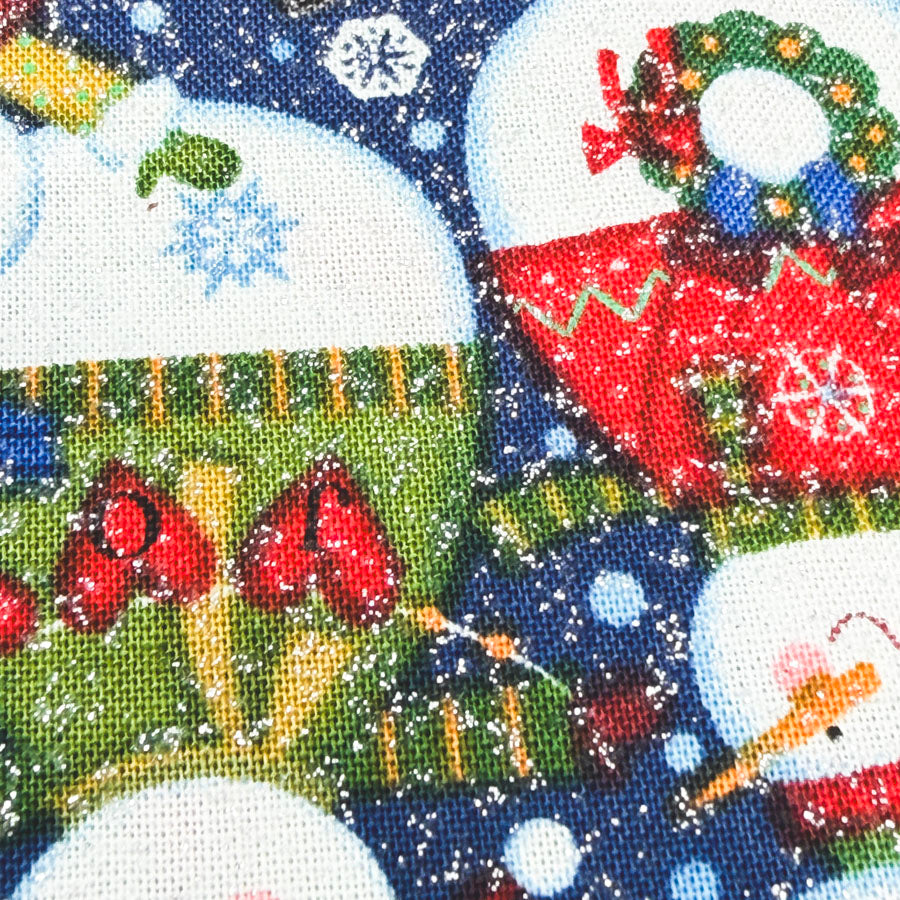 42" x 2 yds Glitter Snowmen on Navy Cotton Fabric