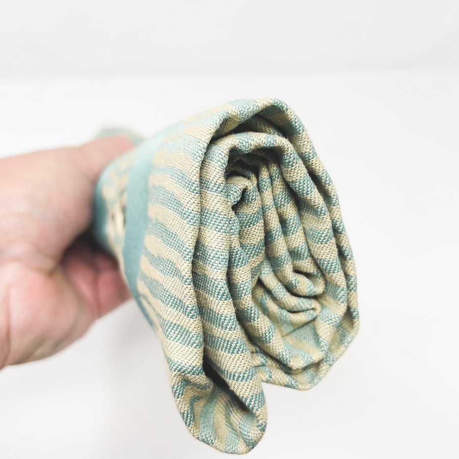 54" x 38" - Aqua Tan Formal Fabric