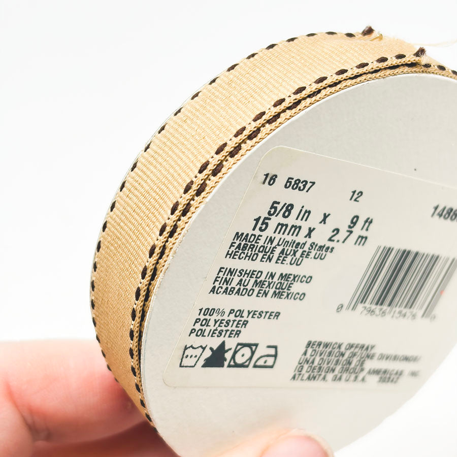 5/8" Offray Tan Grosgrain Stitched Ribbon
